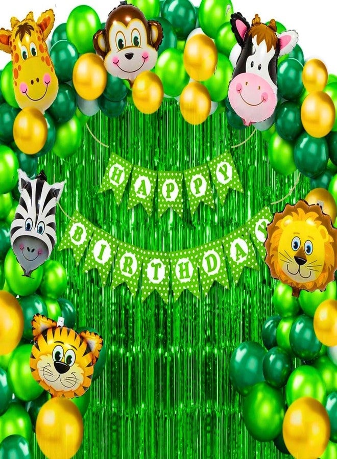 HK balloons Pack of 56 Pcs Jungle theme Birthday Party Decorations items For boys Forest Theme Happy Birthday Foil balloons Animal Face Foil, Chrome Balloons - Image 1